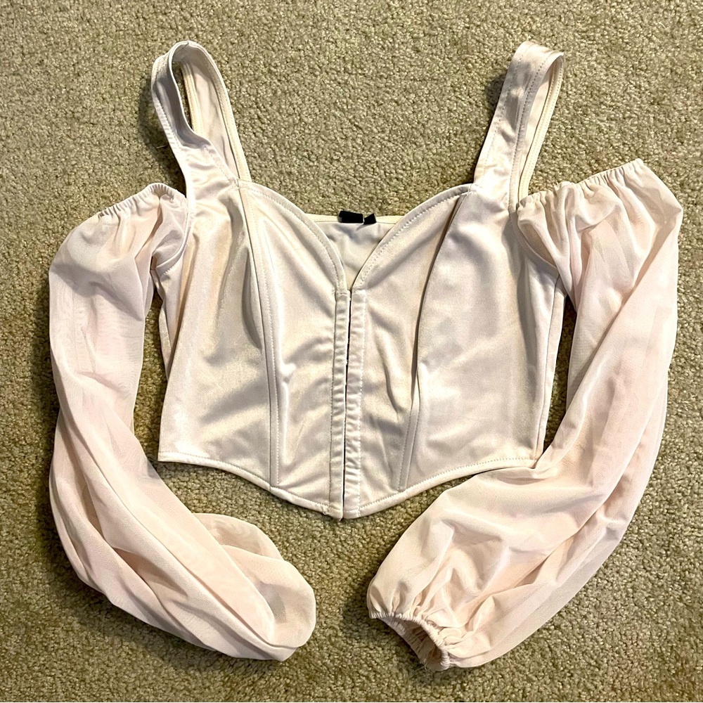 Corset crop top with off the shoulder puff sleeves